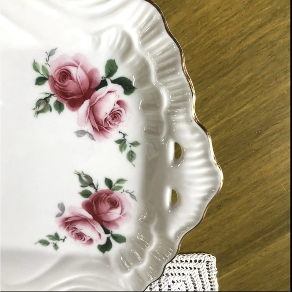 Golden Crown Small Serving Plate 9” Pink Roses E&R Germany Gold Trim Handles - Picture 6 of 10